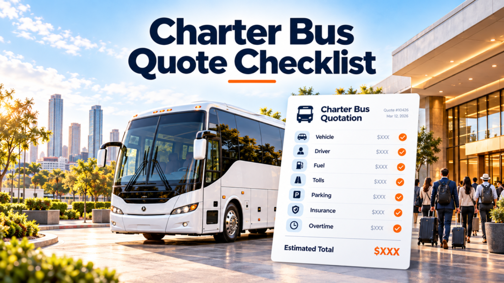 Charter bus rental quote showing important costs and inclusions to review before booking.