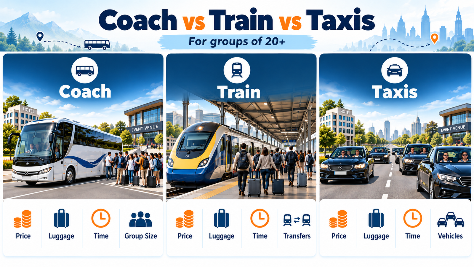 Coach Hire vs Train vs Taxis: Which Costs Less for Groups of 20+?